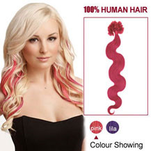 20 inches Pink 100S Wavy Nail Tip Human Hair Extensions