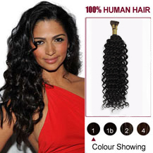 20 inches Jet Black(#1) Curly Nano Ring Human Hair Extensions