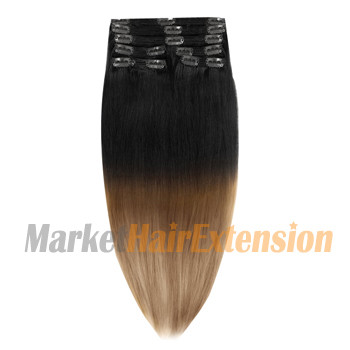 24 inches Two Colors #1 And #10 Straight Ombre Indian Remy Clip In Hair Extensions