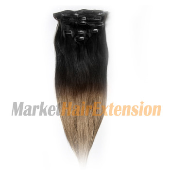 24 inches Two Colors #1b And #14 Straight Ombre Indian Remy Clip In Hair Extensions