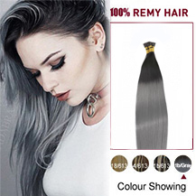 16 inches Ombre #1/Grey 50S Stick Tip Human Hair Extensions Straight