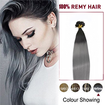 20 inches Ombre #1/Grey 50s Nail Tip Human Hair Extensions