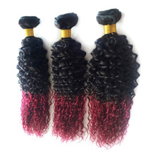 3 set bundle #1B/Bug Ombre Curly Indian Remy Hair Wefts 16/18/20 Inches