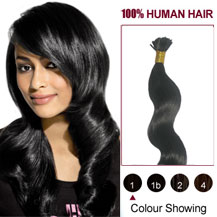 16 inches Jet Black (#1) 50S Wavy Stick Tip Human Hair Extensions