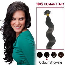 16 inches Natural Black (#1b) 50S Wavy Stick Tip Human Hair Extensions