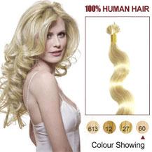16 inches White Blonde (#60) 50S Wavy Stick Tip Human Hair Extensions