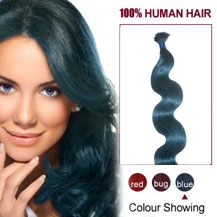 26 inches Blue 50S Wavy Stick Tip Human Hair Extensions