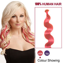 18 inches Pink 50S Wavy Stick Tip Human Hair Extensions