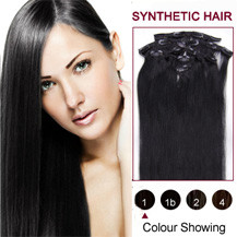 22 inches Jet Black (#1) 7pcs Clip In Synthetic Hair Extensions