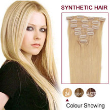 22 inches Ash Blonde (#24) 7pcs Clip In Synthetic Hair Extensions