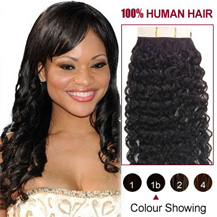 22 inches Natural Black (#1b) 20pcs Curly Tape In Human Hair Extensions