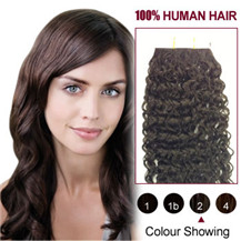 16 inches Dark Brown (#2) 20pcs Curly Tape In Human Hair Extensions