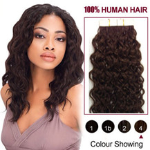 16 inches Medium Brown (#4) 20pcs Curly Tape In Human Hair Extensions