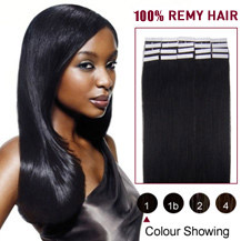 24" Jet Black (#1) 20pcs Tape In Human Hair Extensions