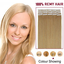 24 inches Strawberry Blonde (#27) 20pcs Tape In Human Hair Extensions