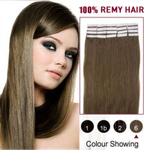 18 inches Light Brown (#6) 20pcs Tape In Human Hair Extensions
