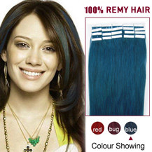 20 inches Blue 20pcs Tape In Human Hair Extensions