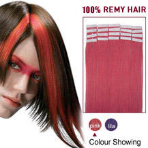 28 inches Pink 20pcs Tape In Human Hair Extensions