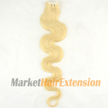 26 inches White Blonde (#60) 20pcs Wavy Tape In Human Hair Extensions
