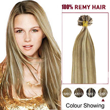 16 inches #12/613 Golden Brown Blonde 50s Nail Tip Human Hair Extensions